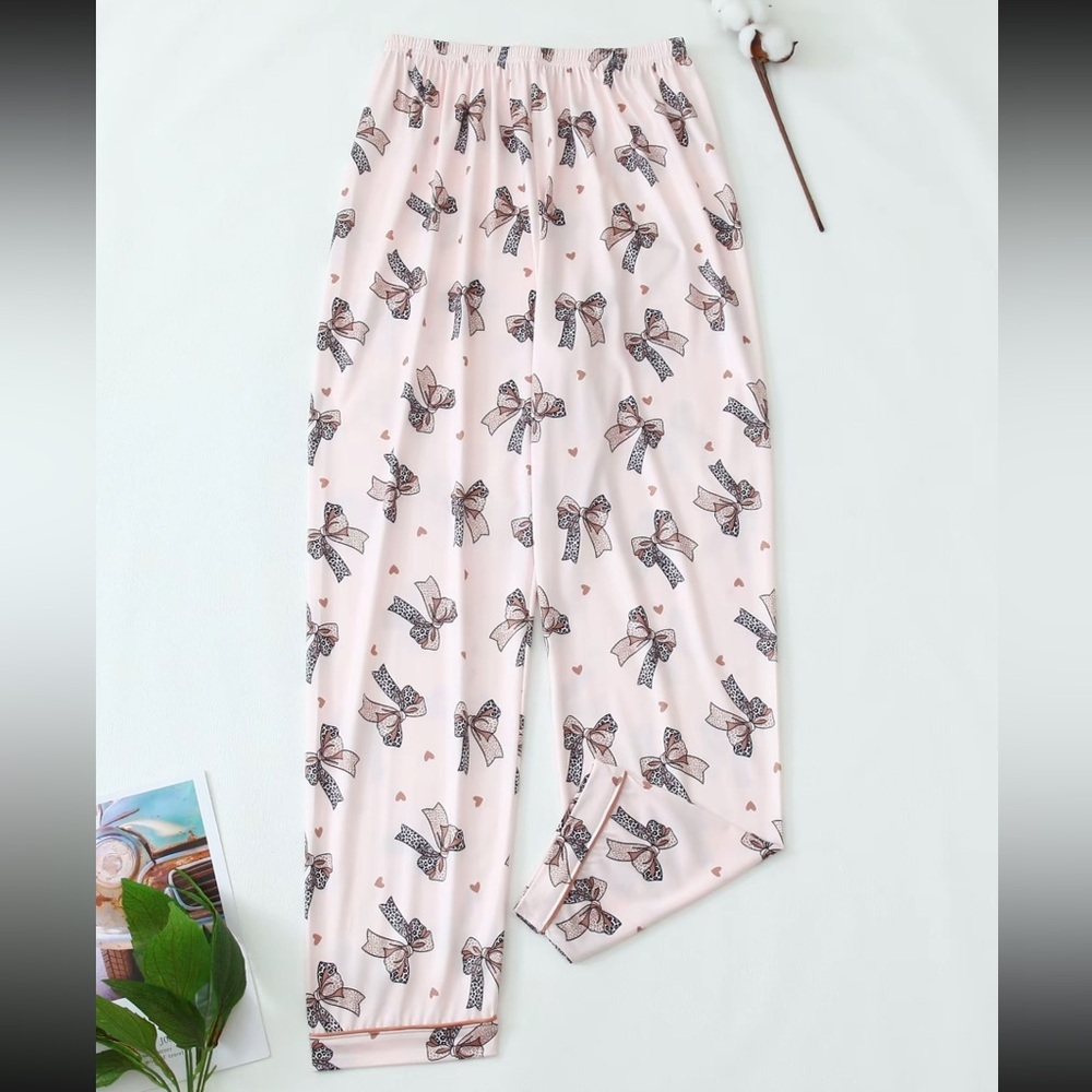 Comfy Bow print Loungewear Pajama Set New Boutique Soft Stretchy Comfy - Picture 6 of 8